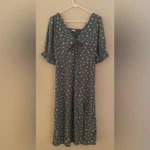 Abercrombie & Fitch Blue Speckled Short Sleeve V-Neck Side Slit Midi Dress Sz S